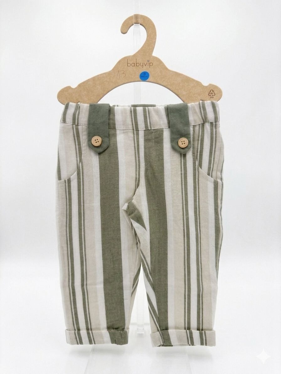 PANTALONE NEONATO IN LINO A RIGHE BABY VIP