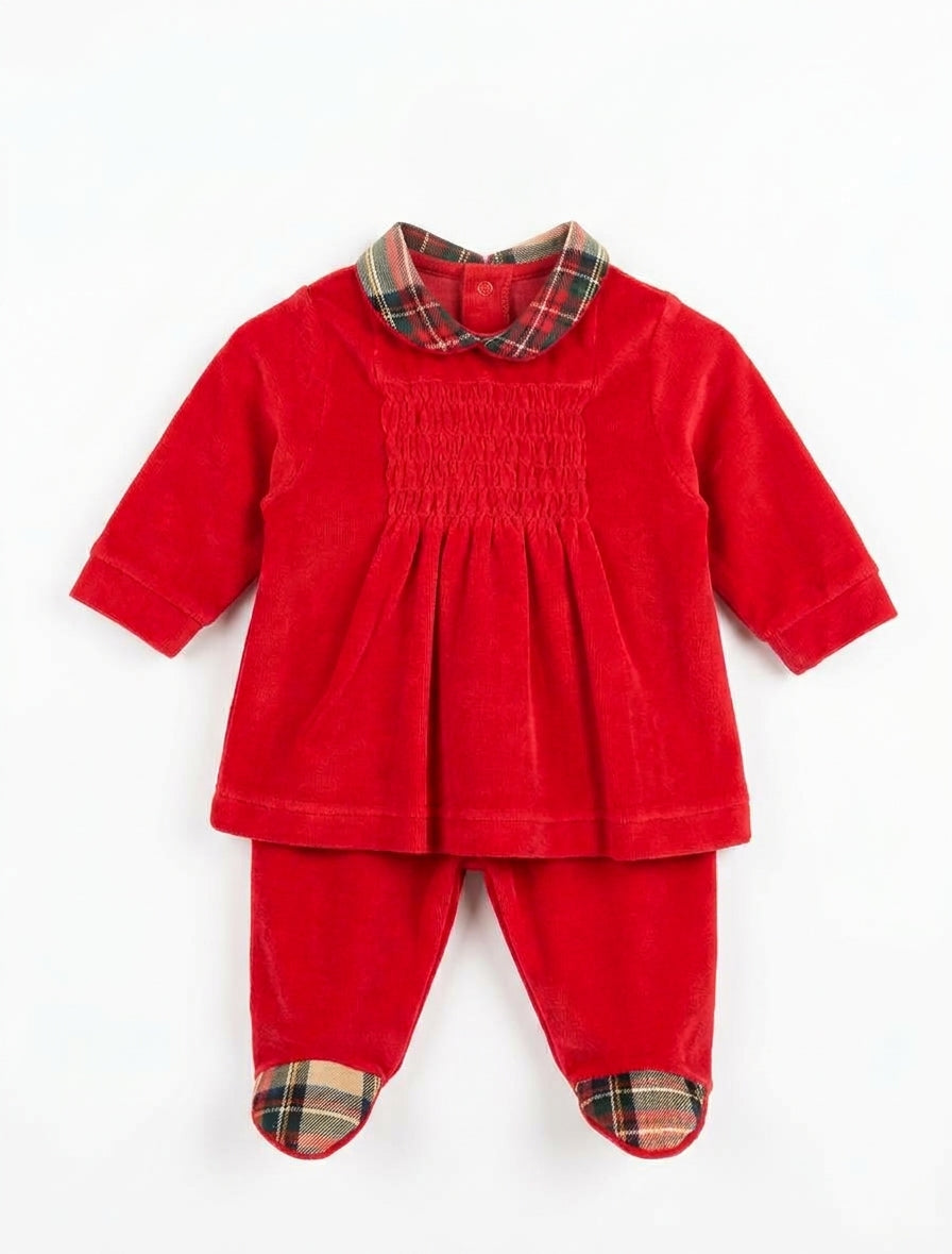 COMPLETO 2 PEZZI IN CINIGLIA CON INSERTI SCOZZESE BABY VIP