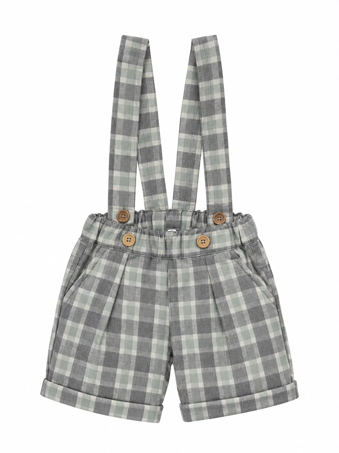 PANTALONE NEONATO CORTO CON BRETELLE A QUADRI BABY VIP