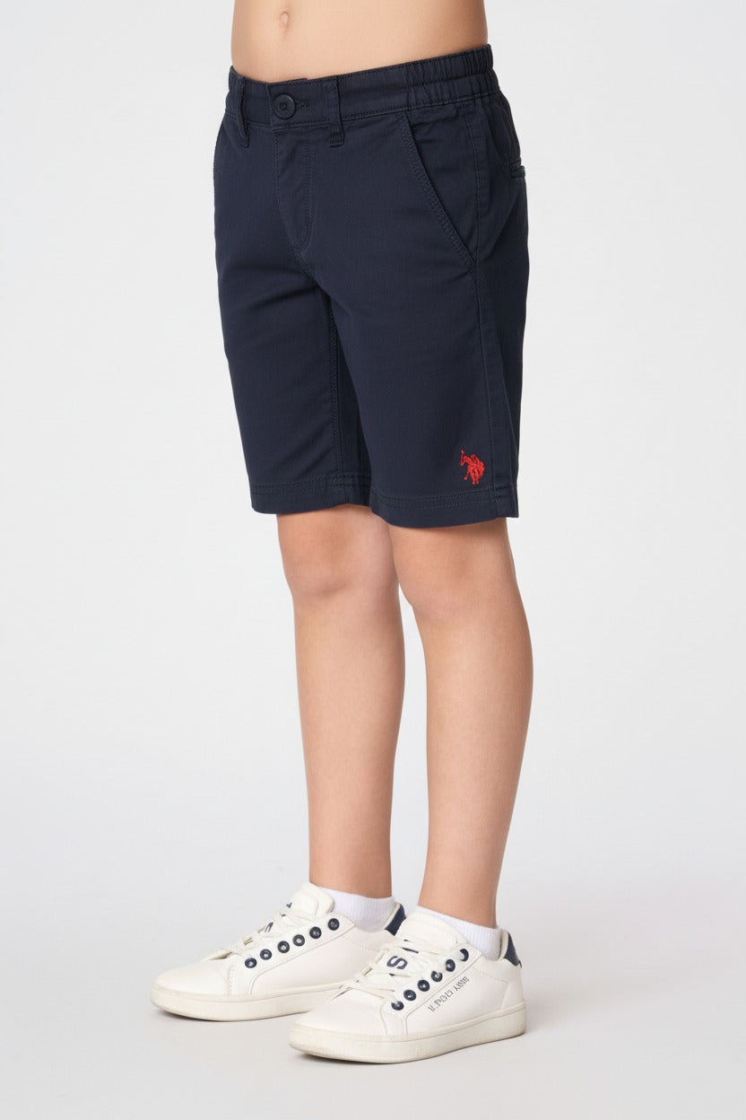 PANTALONE CORTO CHINO IN COTONE DA BAMBINO CON VITA ELASTICIZZATA US POLO