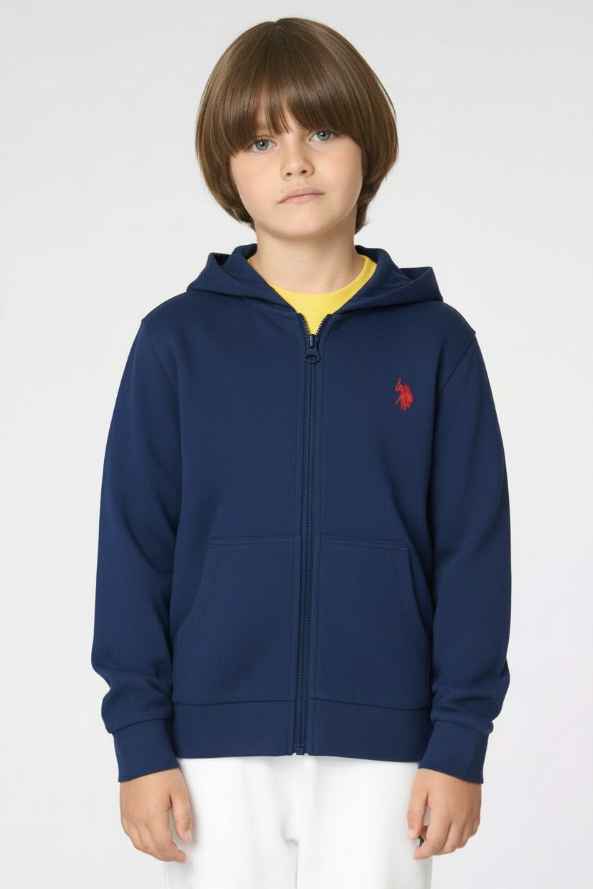 FELPA DA BAMBINO CON CHIUSURA FULL ZIP E CAPPUCCIO US POLO