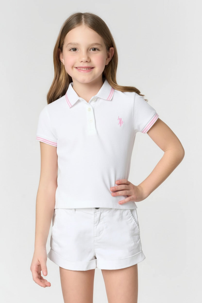 POLO SHIRT DA BAMBINA CON LOGO RICAMATO E PROFILI A CONTRASTO US POLO