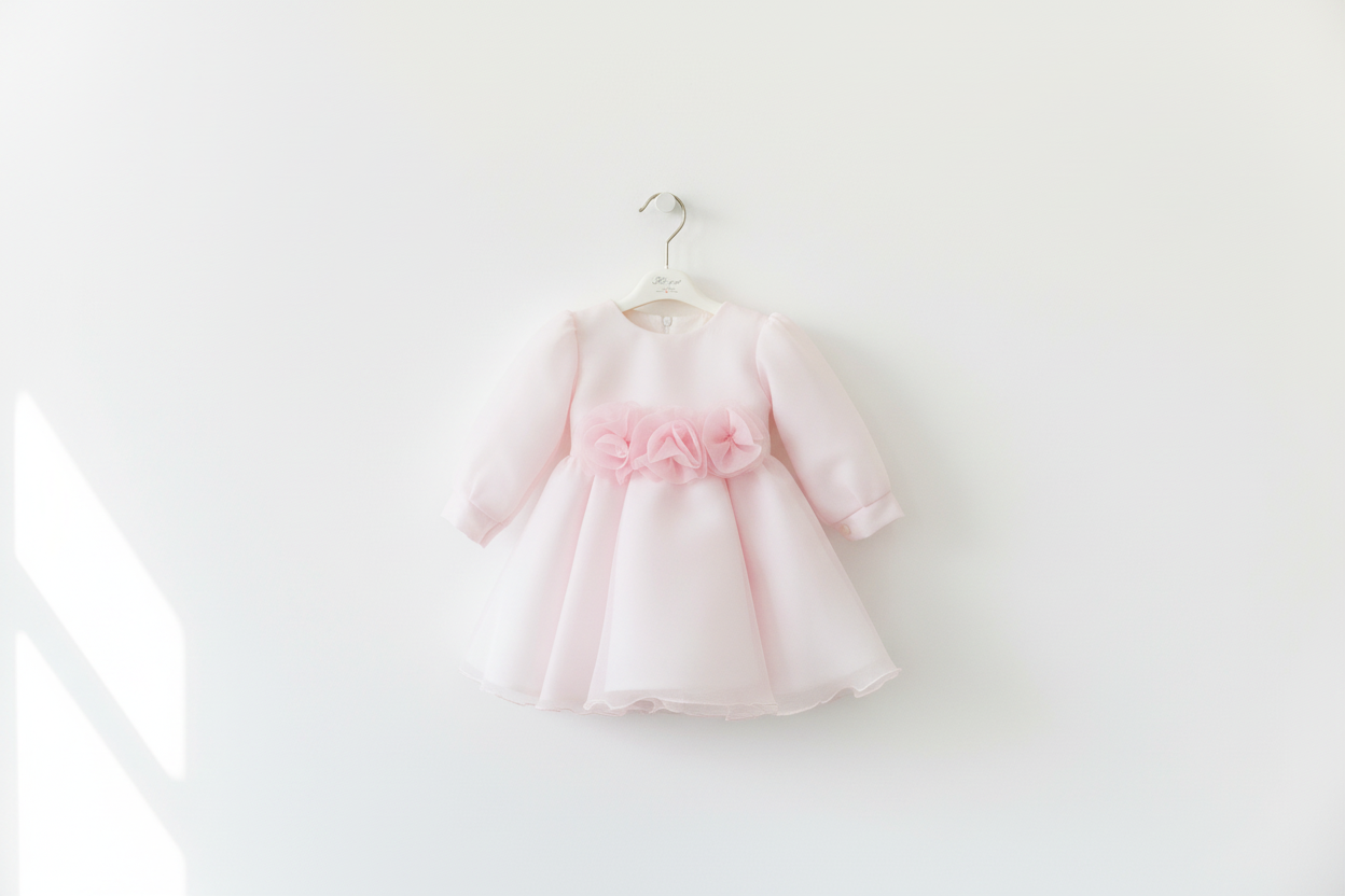 Banner vestito rosa su sfondo bianco