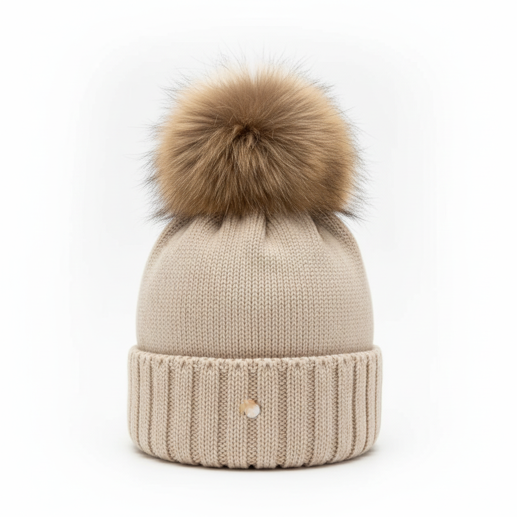 Beige Beanie White Background