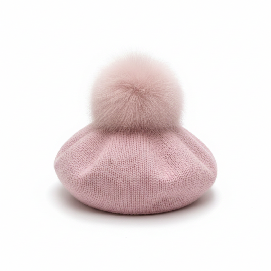 Pink Beret Pure White Background